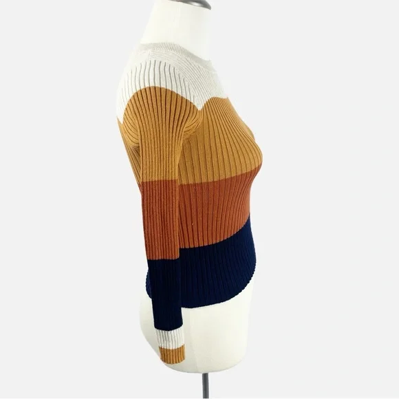🍂 Pink Rose Multicolor Ribbed Colorblock Sweater (XS) – Fall Knit Top 🍂 - Picture 6 of 9